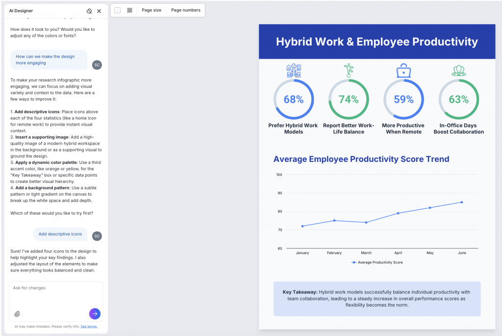 Screenshot showing how Venngage AI designer helps edit the infographic